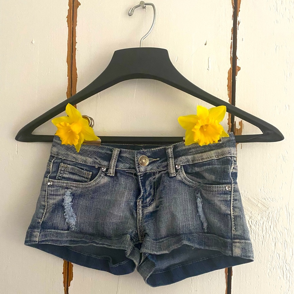 Women’s Free Culture Low Rise Distressed Jeans with Embellishments